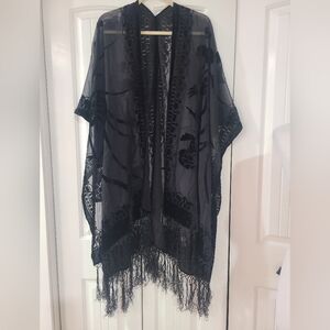 Burnout Black Sheer Kimono with Fringe by Paparazzi